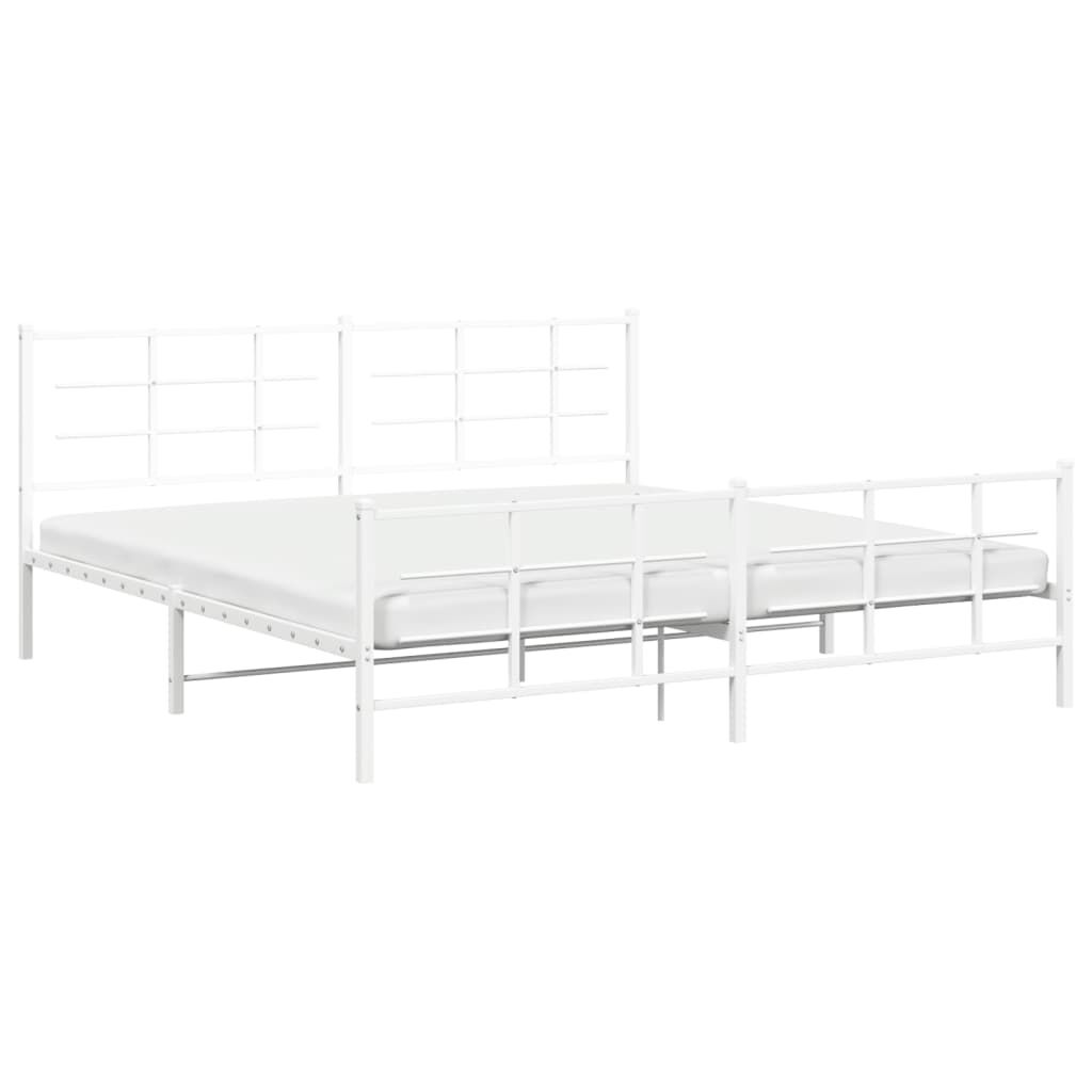 vidaXL Metal Bed Frame without Mattress with Footboard White 193x203cm