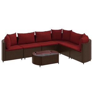 vidaXL 7 Piece Garden Sofa Set with Cushions Brown Poly Rattan