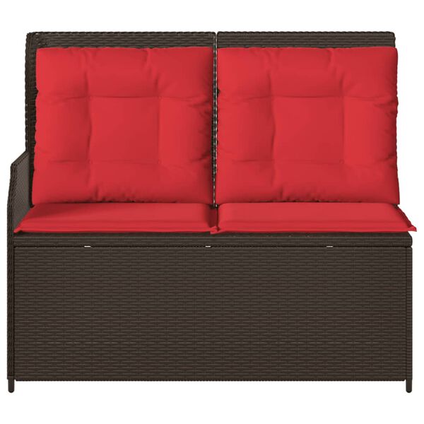 vidaXL Reclining Garden Bench with Cushions Brown Poly Rattan