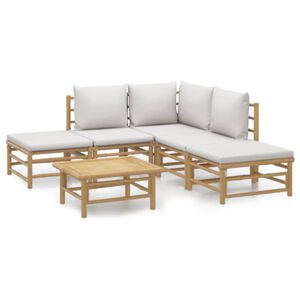 vidaXL 6 Piece Garden Lounge Set with Light Grey Cushions Bamboo