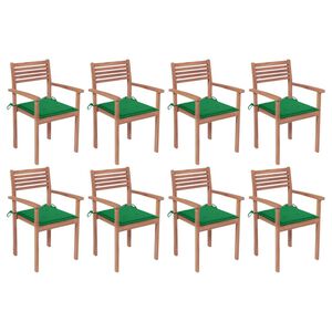 vidaXL Stackable Garden Chairs with Cushions 8 pcs Solid Teak Wood