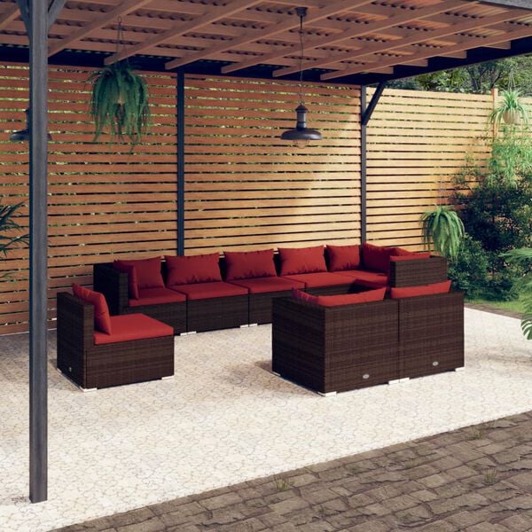 vidaXL 9 Piece Garden Lounge Set with Cushions Poly Rattan Brown