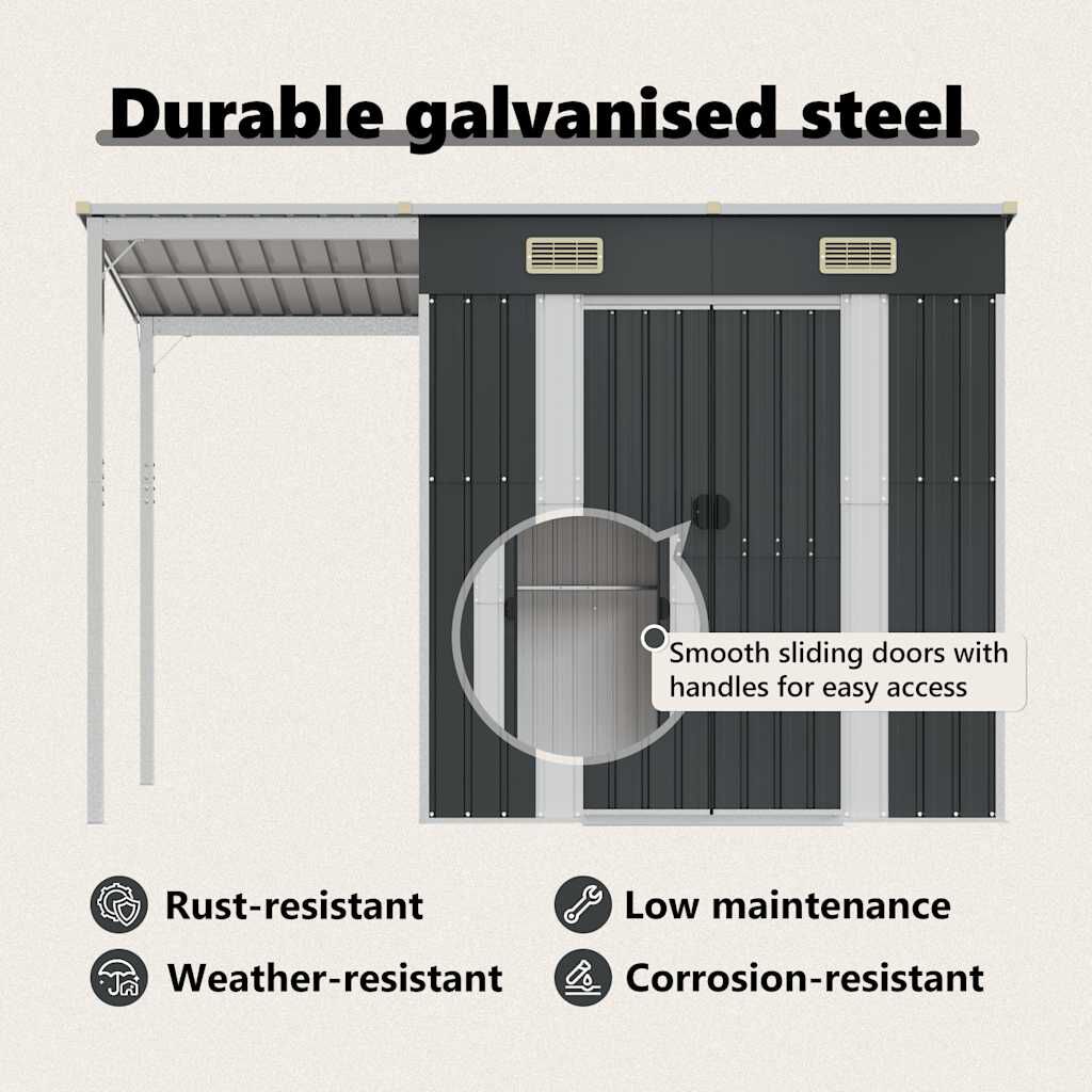 vidaXL Garden Shed with Extended Roof Anthracite 277x107x181 cm Steel