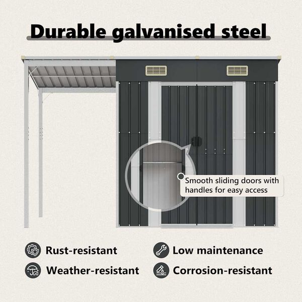 vidaXL Garden Shed with Extended Roof Anthracite 277x107x181 cm Steel
