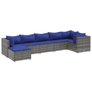 vidaXL 7 Piece Garden Lounge Set with Cushions Grey Poly Rattan