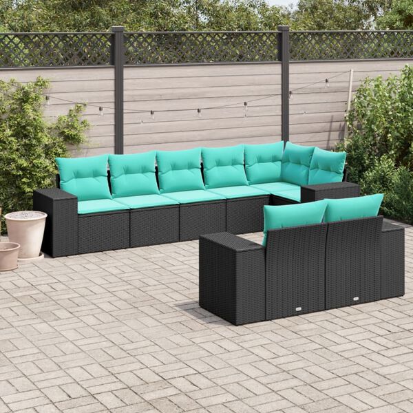 vidaXL 8 Piece Garden Sofa Set with Cushions Black Poly Rattan