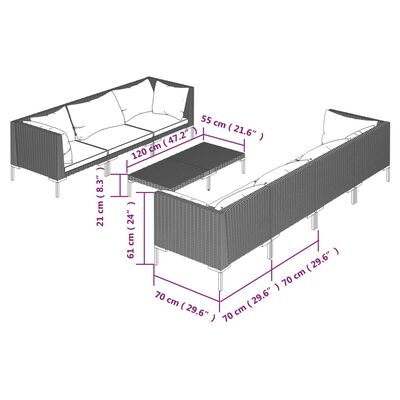 vidaXL 8 Piece Garden Lounge Set with Cushions Poly Rattan Dark Grey