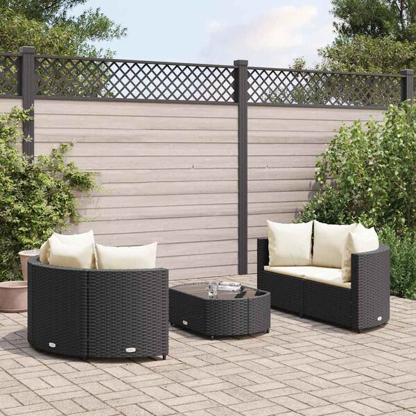 vidaXL 5 Piece Garden Sofa Set with Cushions Black Poly Rattan