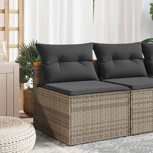vidaXL Garden Sofas Armless with Cushions 2 pcs Grey Poly Rattan