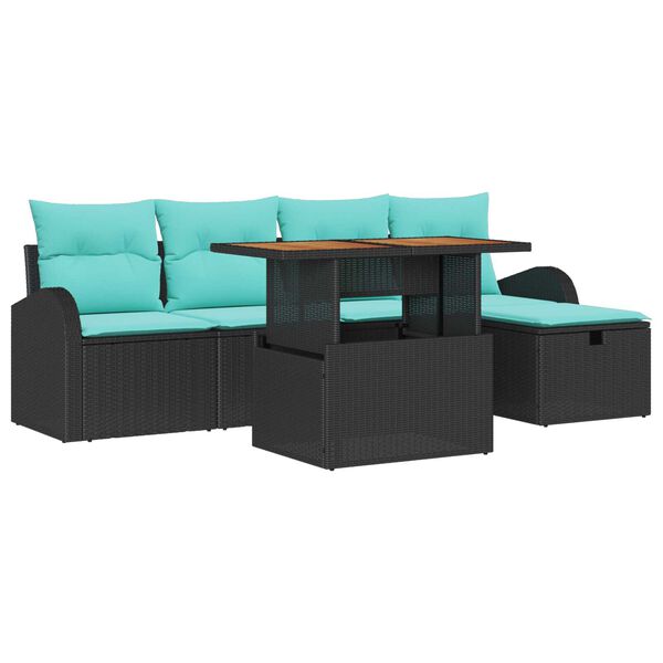 vidaXL 6 Piece Garden Sofa Set with Cushions Black Poly Rattan