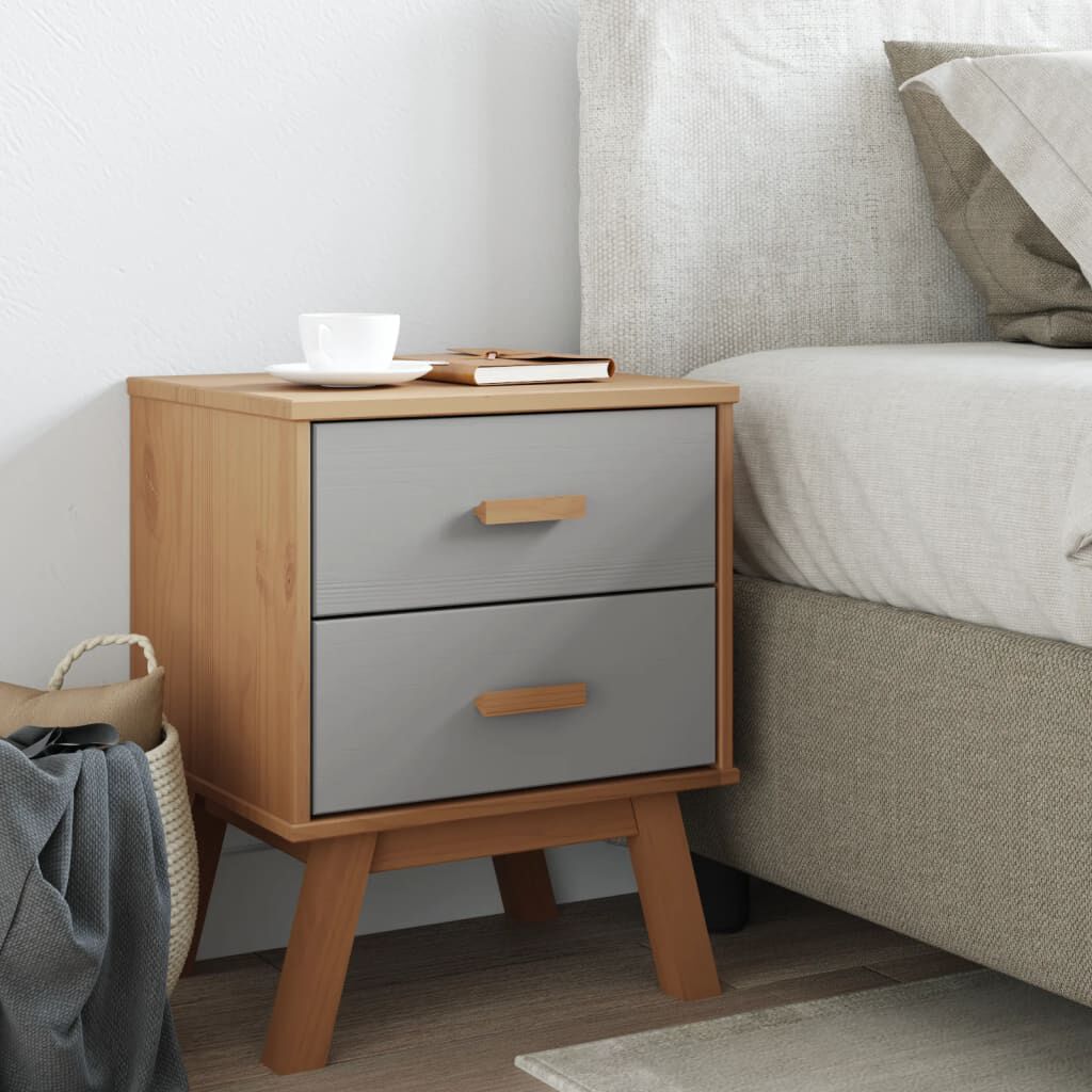 vidaXL Bedside Cabinet OLDEN Grey and Brown Solid Wood Pine