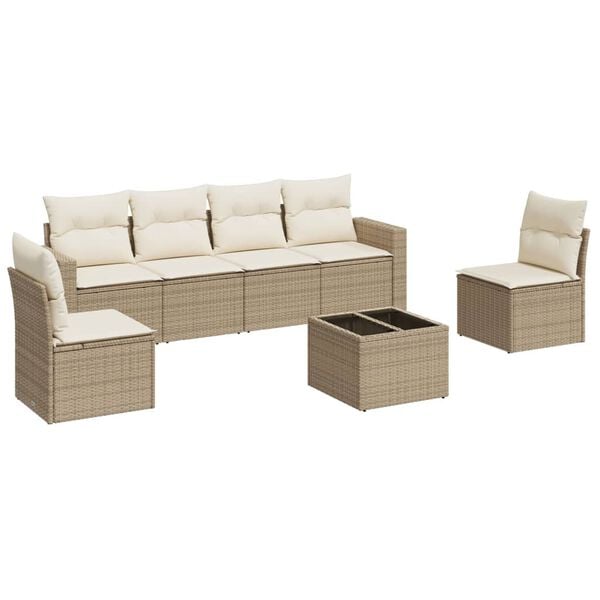 vidaXL 7 Piece Garden Sofa Set with Cushions Beige Poly Rattan
