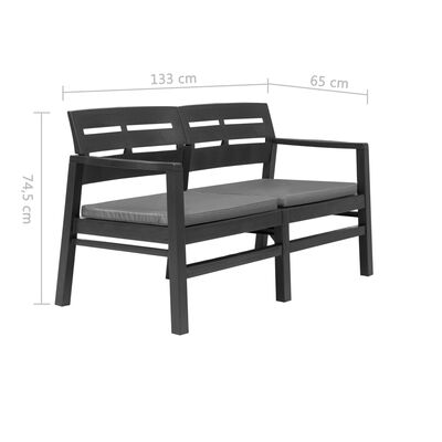 vidaXL 2-Seater Garden Bench with Cushions 133 cm Plastic Anthracite