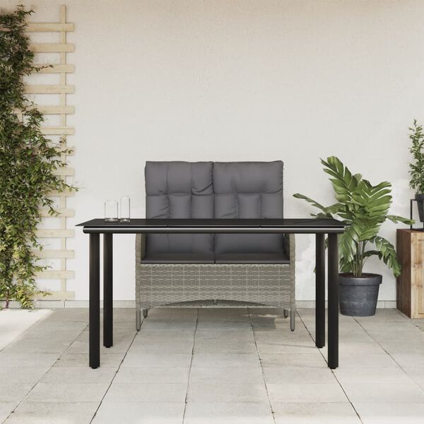 vidaXL 2 Piece Garden Dining Set with Cushions Grey Poly Rattan