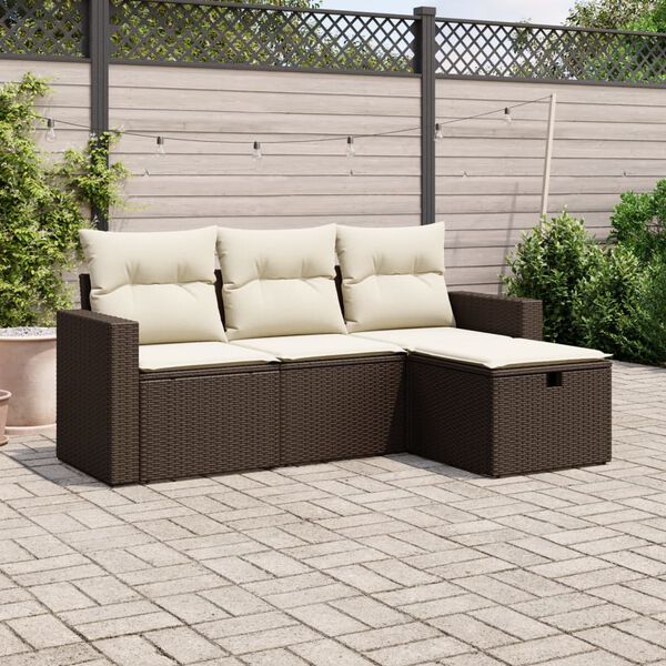 vidaXL 4 Piece Garden Sofa Set with Cushions Brown Poly Rattan