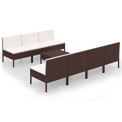 vidaXL 8 Piece Garden Lounge Set with Cushions Poly Rattan Brown