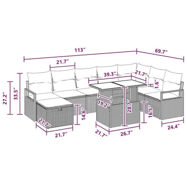 vidaXL Garden Sofa Set with Cushion 9 pcs Black Poly rattan