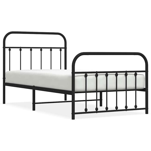 vidaXL Metal Bed Frame without Mattress with Footboard Black 100x190cm