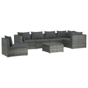 vidaXL 7 Piece Garden Lounge Set with Cushions Poly Rattan Grey