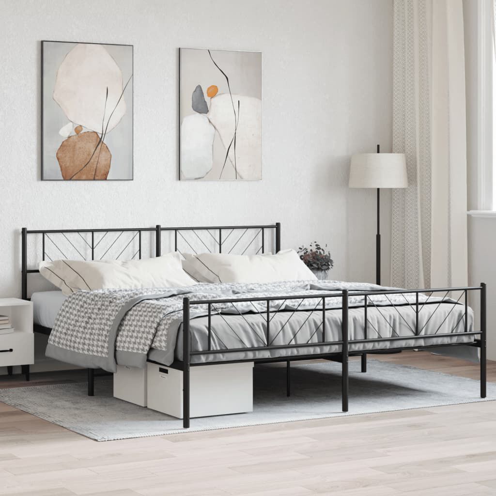 vidaXL Metal Bed Frame without Mattress with Footboard Black 183x213cm