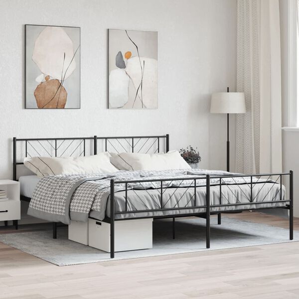 vidaXL Metal Bed Frame without Mattress with Footboard Black 183x213cm