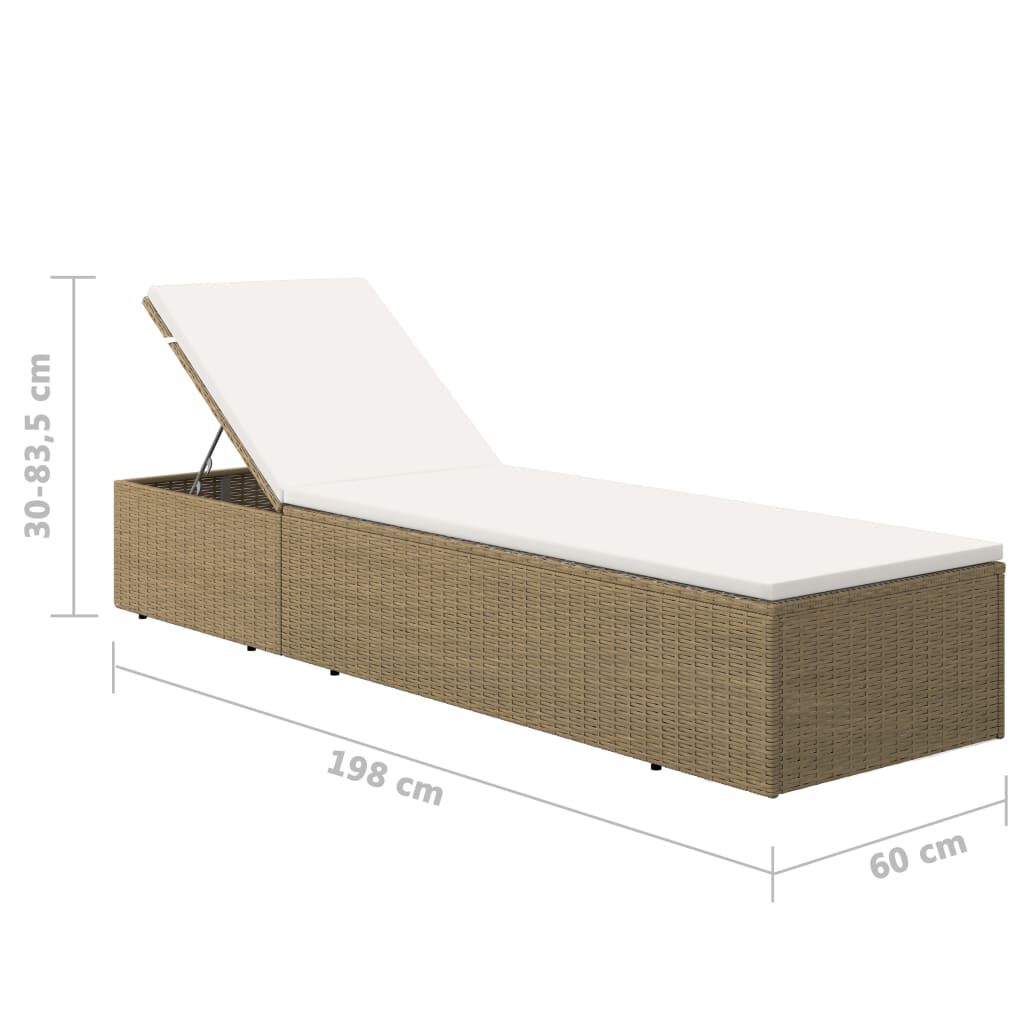 vidaXL Sunlounger Poly Rattan Brown and Cream White