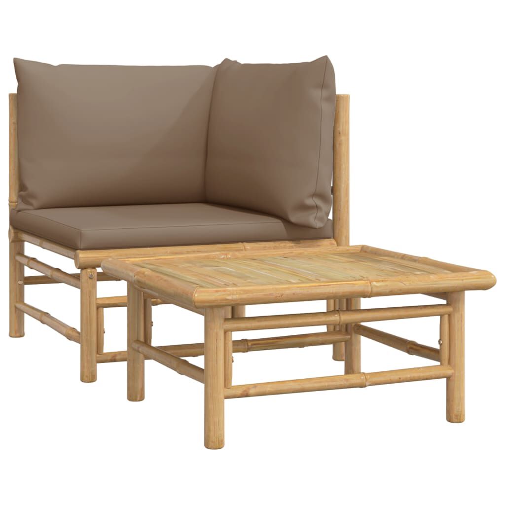vidaXL 2 Piece Garden Lounge Set with Taupe Cushions Bamboo