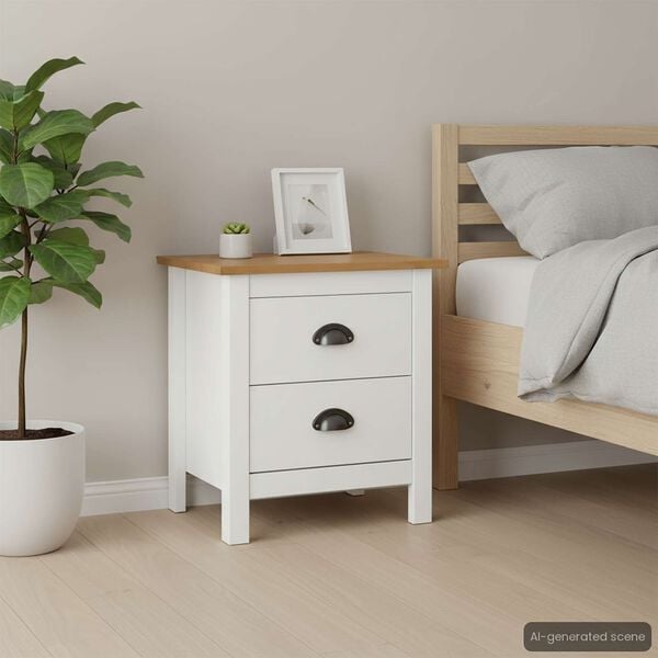 vidaXL Bedside Cabinet Hill White 46x35x49.5 cm Solid Pine Wood