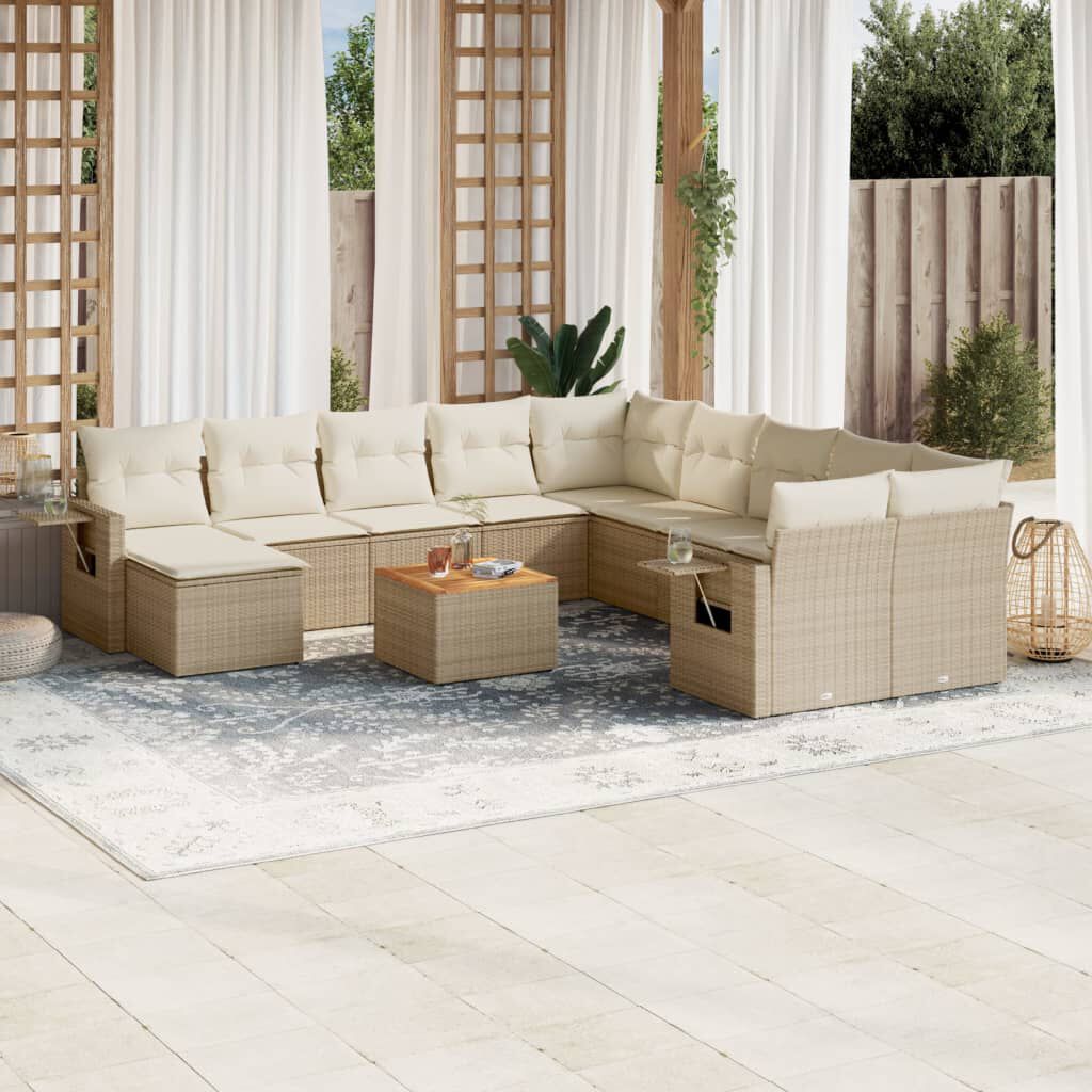 vidaXL 12 Piece Garden Sofa Set with Cushions Beige Poly Rattan