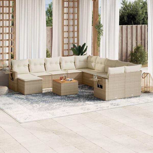 vidaXL 12 Piece Garden Sofa Set with Cushions Beige Poly Rattan