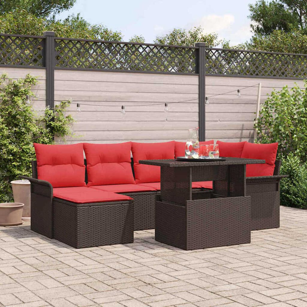 vidaXL Garden Sofa Set with Cushion 7 pcs Brown Poly rattan