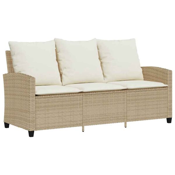 vidaXL Garden Sofa 3-Seater with Cushions&Table Beige Poly Rattan