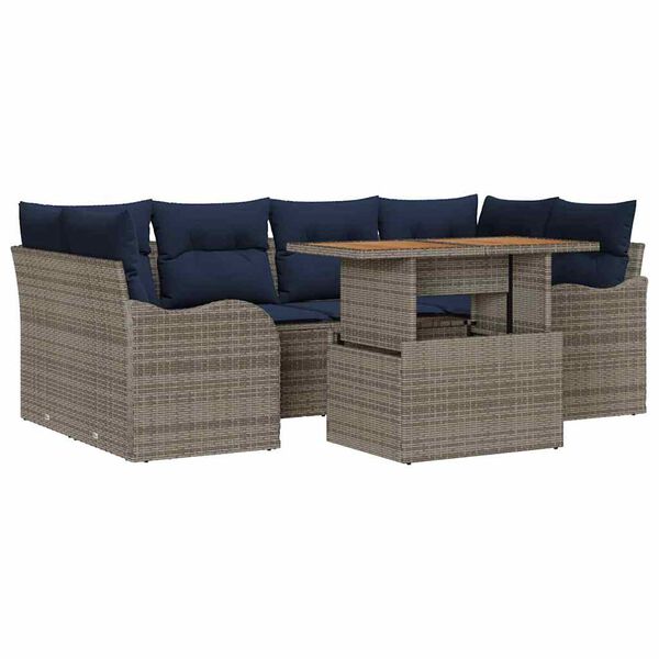 vidaXL Garden Sofa Set with Cushion 7 pcs Grey and navy blue