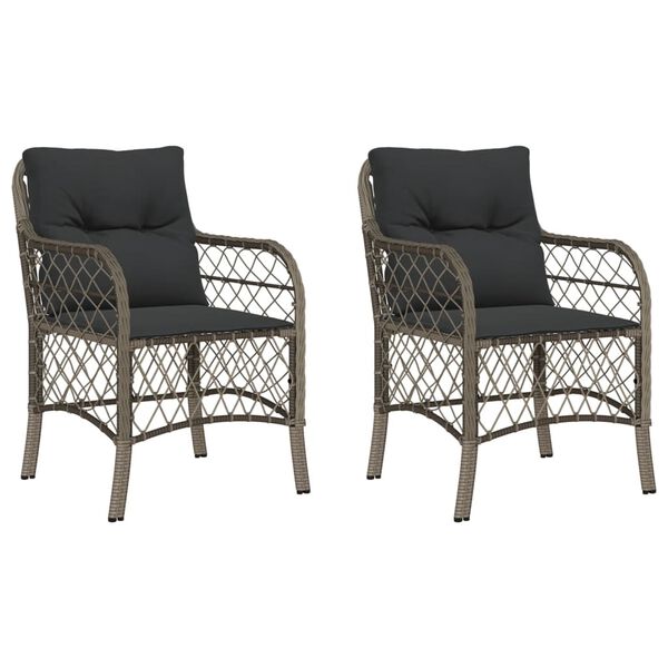 vidaXL Garden Chairs with Cushions 2 pcs Grey Poly Rattan
