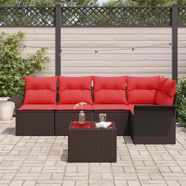 vidaXL Garden Sofa Set with Cushion 6 pcs Brown Poly Rattan