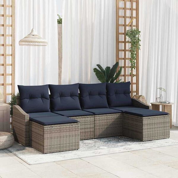 vidaXL Sofa Set with Cushion 6 pcs Grey Poly Rattan
