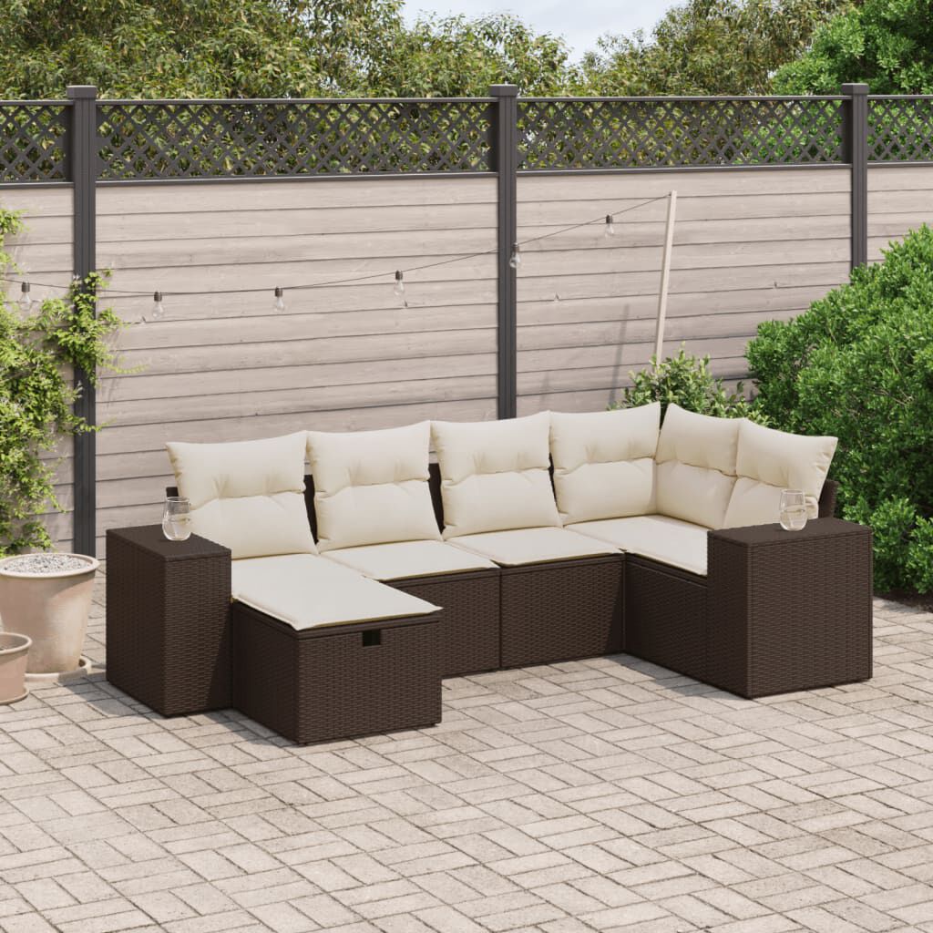 vidaXL 6 Piece Garden Sofa Set with Cushions Brown Poly Rattan