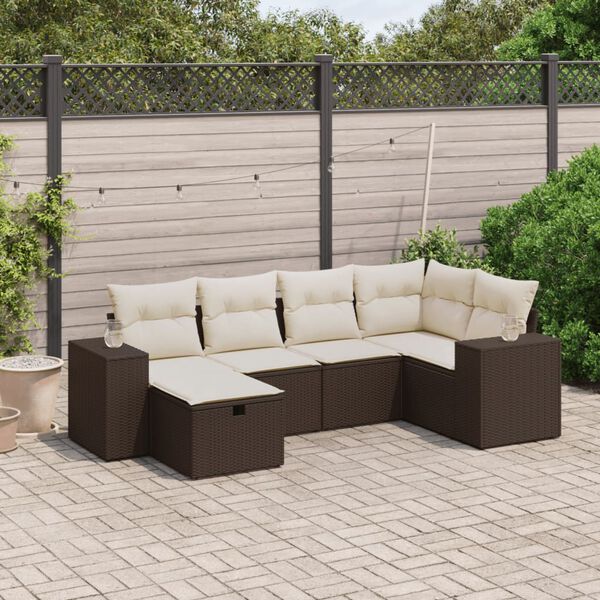 vidaXL 6 Piece Garden Sofa Set with Cushions Brown Poly Rattan