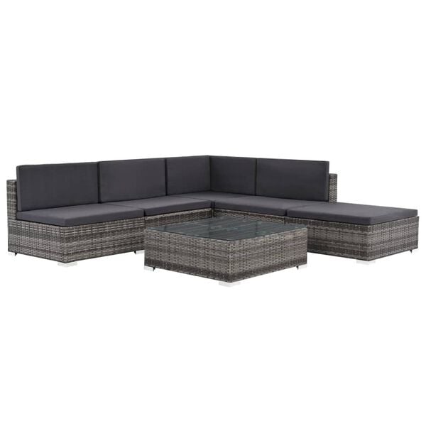 vidaXL 6 Piece Garden Lounge Set with Cushions Poly Rattan grey