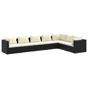 vidaXL 7 Piece Garden Lounge Set with Cushions Poly Rattan Black