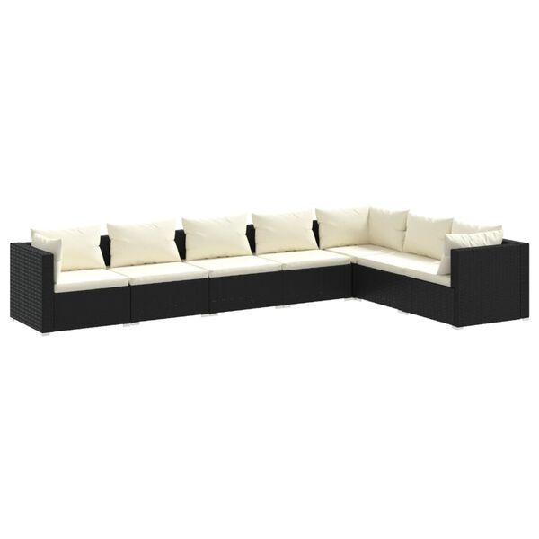 vidaXL 7 Piece Garden Lounge Set with Cushions Poly Rattan Black