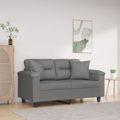 vidaXL 2-Seater Sofa with Pillows Dark Grey 120 cm Microfibre Fabric