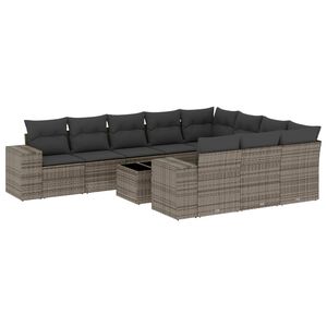 vidaXL 11 Piece Garden Sofa Set with Cushions Grey Poly Rattan