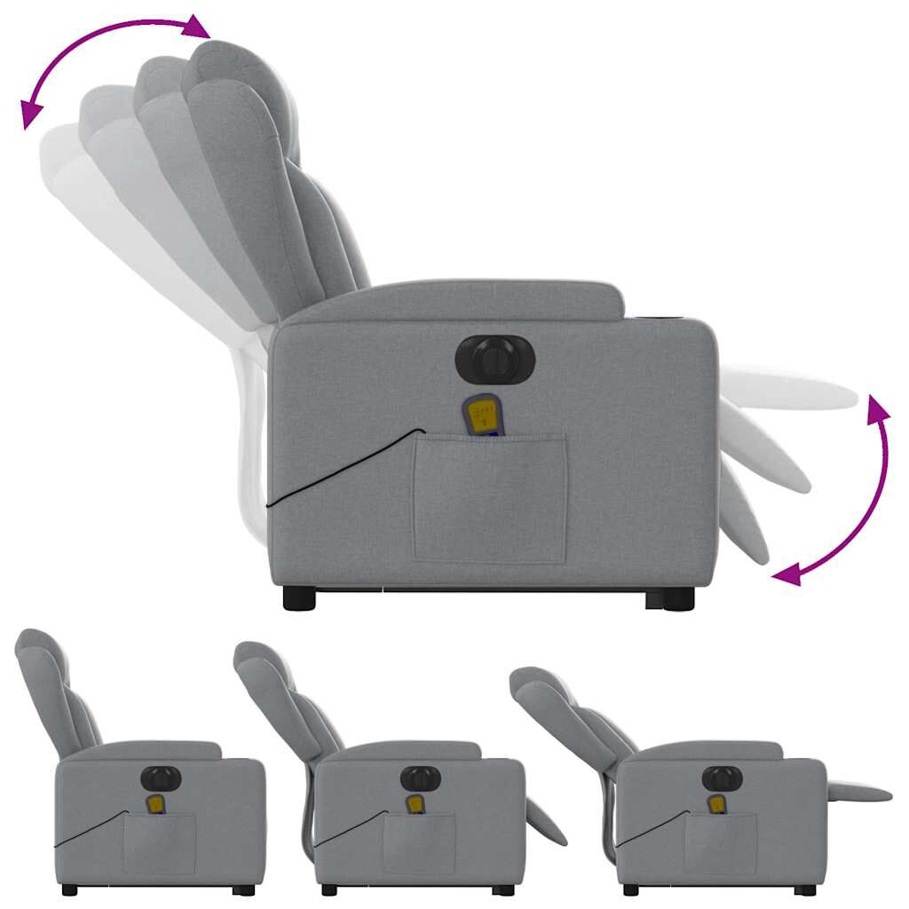 vidaXL Electric Stand up Massage Recliner Chair Light Grey Fabric