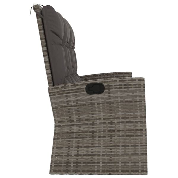 vidaXL Reclining Garden Bench with Cushions Grey 173 cm Poly rattan
