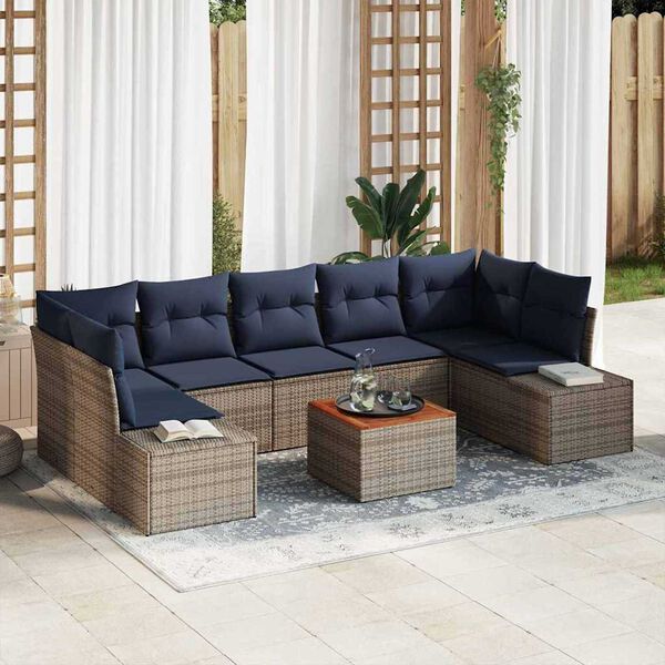 vidaXL Garden Sofa Set with Cushion 8 pcs Grey Poly rattan