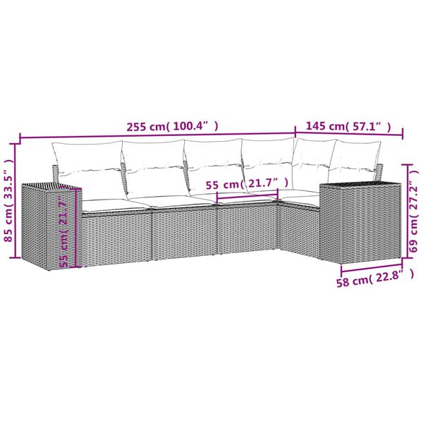 vidaXL 5 Piece Garden Sofa Set with Cushions Black Poly Rattan