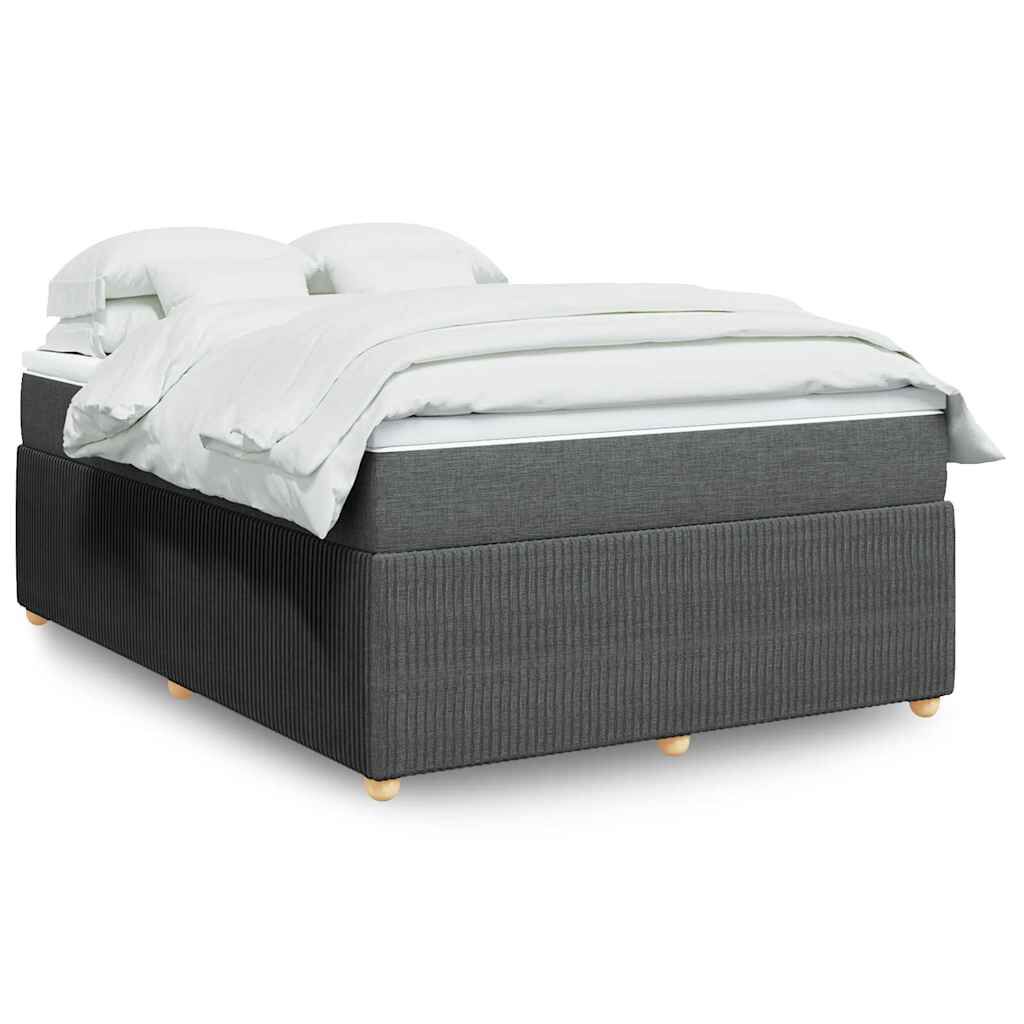 vidaXL Box Spring Bed with Mattress Dark Grey Queen Fabric