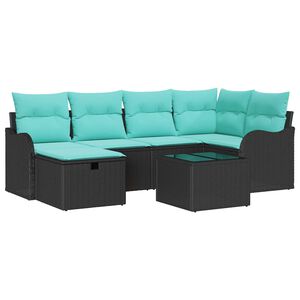 vidaXL Garden Sofa Set Manual 7 pcs Black and Turquoise Poly Rattan
