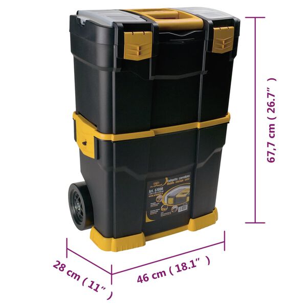 vidaXL Rolling Tool Box 460x280x677 mm PP